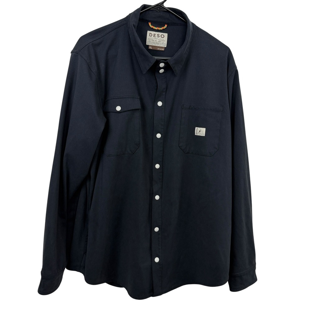 DESO Shirt Mens XL Black Snap Front Long Sleeve Technical Utility Outdoor Pocket